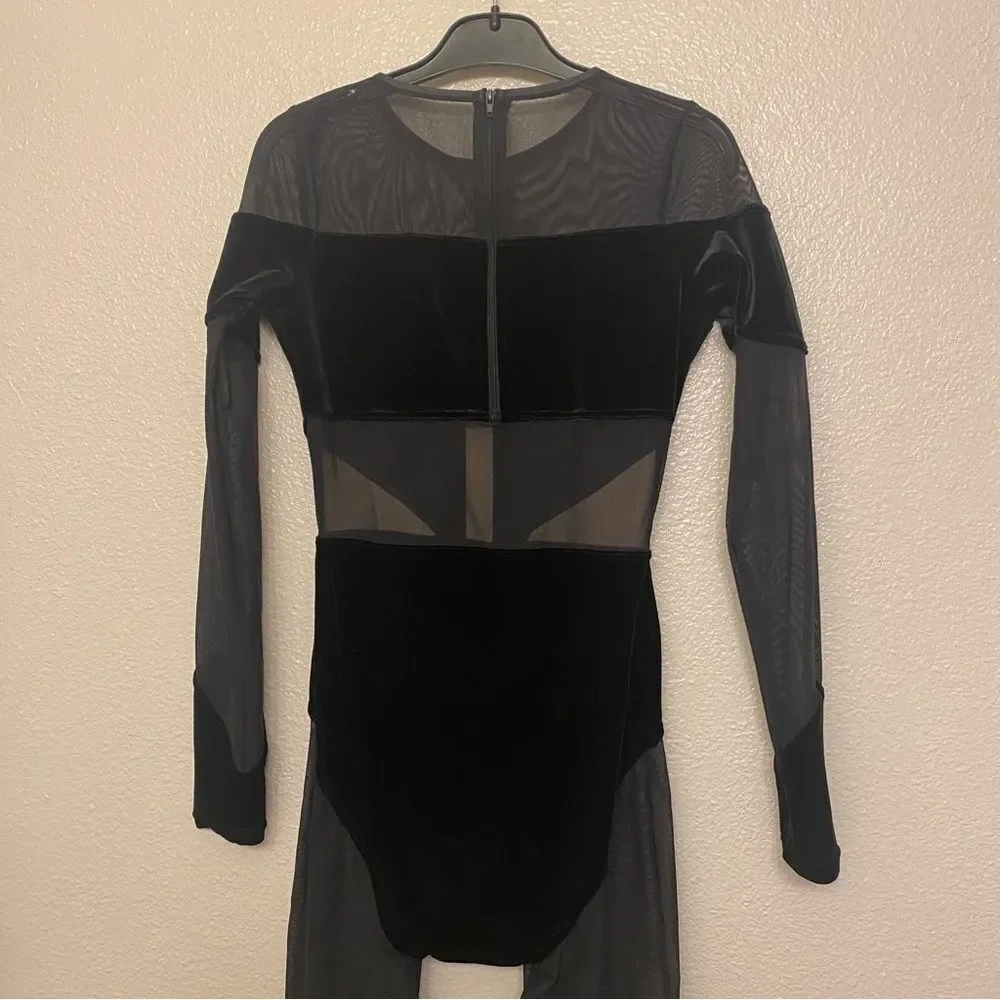 WEISSMAN Elite Dance Costume black Velvet Illusion Unitard illusion V12241 SA